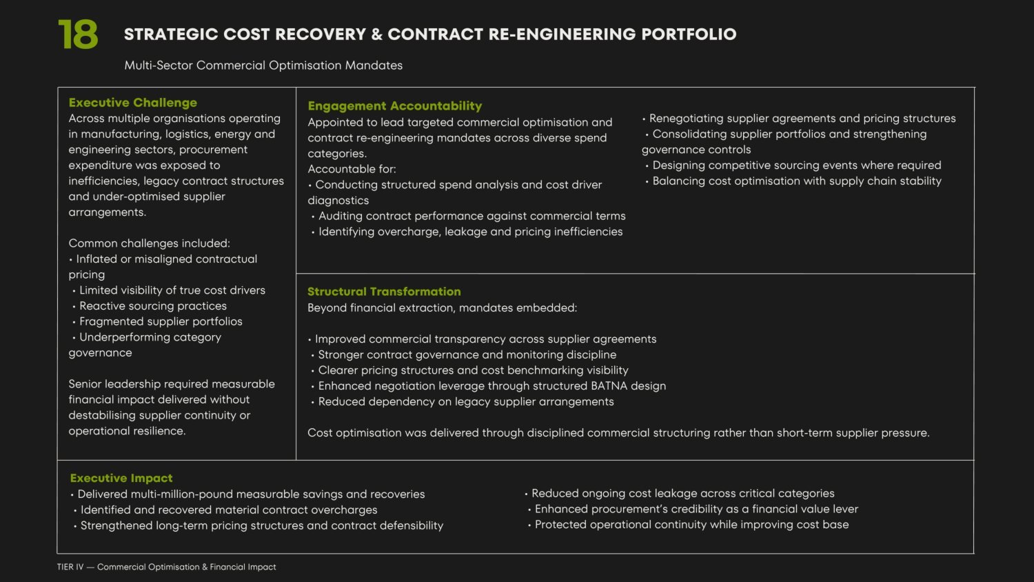 Strategic cost recovery portfolio page